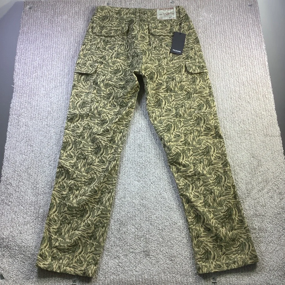 True Religion Mens Abstract Camo Cargo Pants Green Swirl Size 30 x 32 NWT